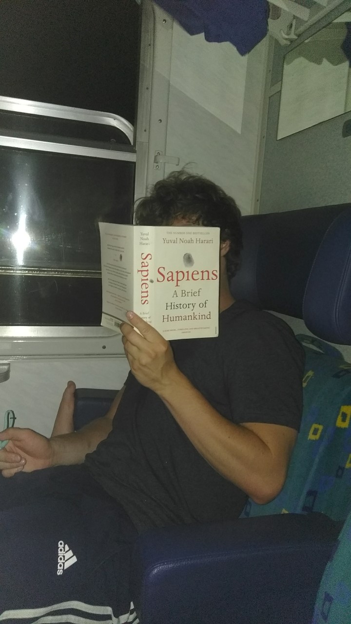 Sapiens on a train